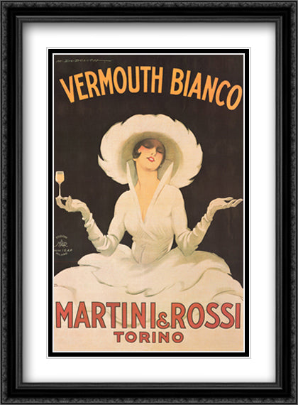 Martini and Rossi 28x40 Black Ornate Wood Framed Art Print Poster with Double Matting