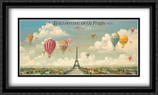 Ballooning Over Paris 40x24 Black Ornate Wood Framed Art Print Poster with Double Matting by Lane, I.