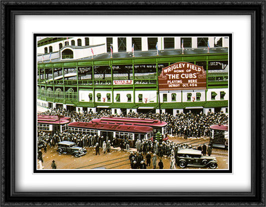 Wrigley Field 28x36 Black Ornate Wood Framed Art Print Poster with Double Matting