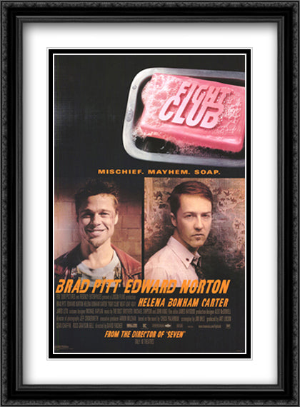 Fight Club 28x38 Black Ornate Wood Framed Movie Poster with Double Matting