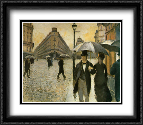 Paris, A Rainy Day, 1877 32x28 Black Ornate Wood Framed Art Print Poster with Double Matting by Caillebotte, Gustave