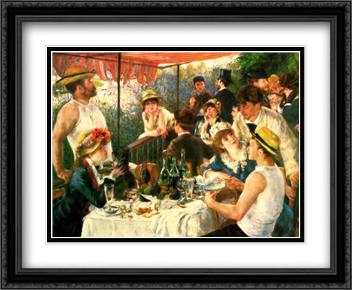 Luncheon of the Boating Party 28x36 Black Ornate Wood Framed Art Print Poster with Double Matting by Renoir, Pierre Auguste