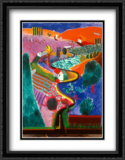 Nichols Canyon 28x36 Black Ornate Wood Framed Art Print Poster with Double Matting by Hockney, David