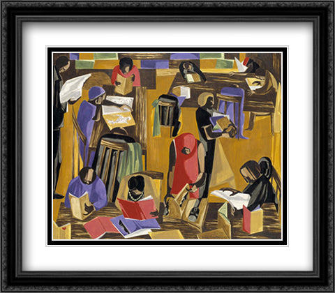 Library, 1969 32x28 Black Ornate Wood Framed Art Print Poster with Double Matting by Lawrence, Jacob
