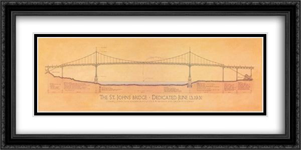 St. Johns Bridge 40x20 Black Ornate Wood Framed Art Print Poster with Double Matting by Holmes, Craig
