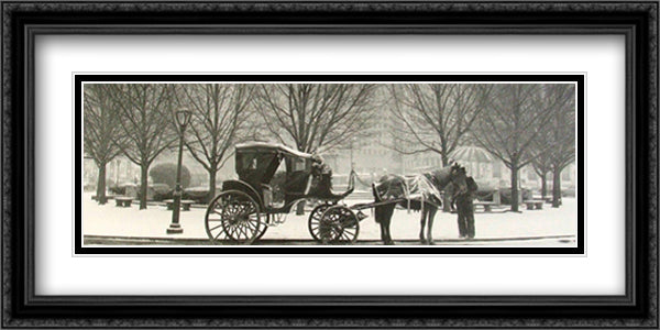 Hansom Cab 40x16 Black Ornate Wood Framed Art Print Poster with Double Matting by Calvo, Richard