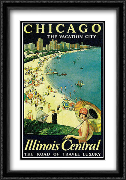 Chicago the Vacation City 28x40 Black Ornate Wood Framed Art Print Poster with Double Matting by Proehl, Paul