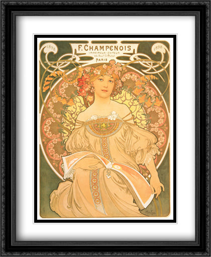 Champenois Imprimeur 28x34 Black Ornate Wood Framed Art Print Poster with Double Matting by Mucha, Alphonse