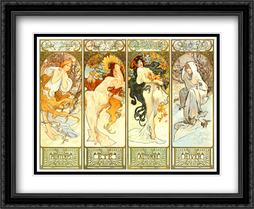 Les Saisons 34x28 Black Ornate Wood Framed Art Print Poster with Double Matting by Mucha, Alphonse