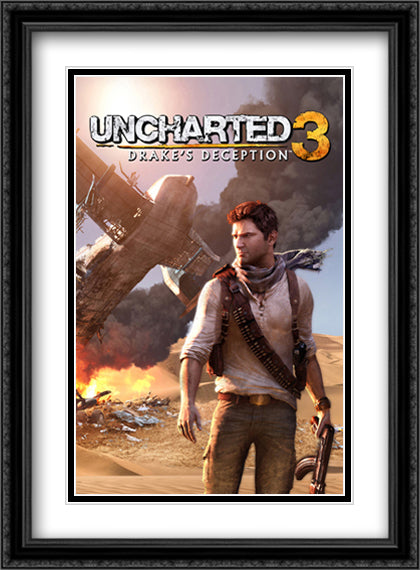 UNCHARTED 3: Drake's Deception 28x38 Black Ornate Wood Framed Movie Poster with Double Matting