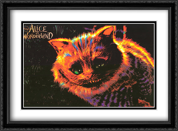 Alice in Wonderland Cheshire Cat 27x38 Black Ornate Wood Framed Movie Poster with Double Matting