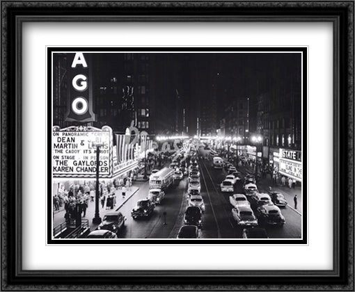 Night Scene of Chicago State Street, 1953 36x28 Black Ornate Wood Framed Art Print Poster with Double Matting by Roberts, H. Armstrong