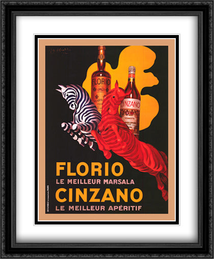 Florio E Cinzano 28x40 Black Ornate Wood Framed Art Print Poster with Double Matting by Cappiello, Leonetto