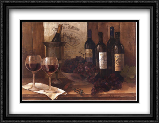 Vintage Wine 40x28 Black Ornate Wood Framed Art Print Poster with Double Matting by Hristova, Albena