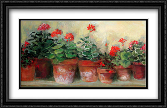 Kathleen's Geraniums 36x24 Black Ornate Wood Framed Art Print Poster with Double Matting by Rowan, Carol