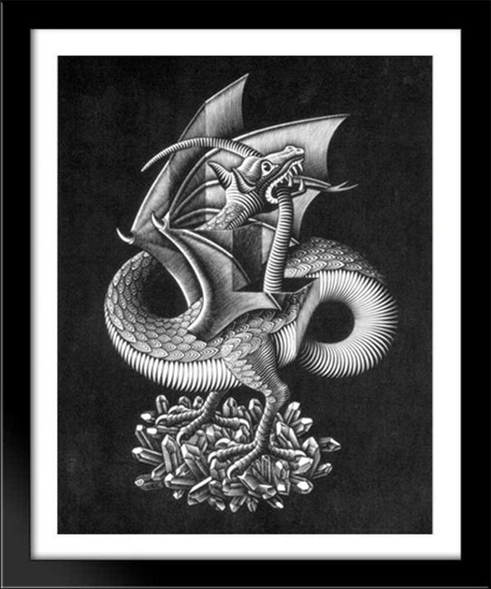 Dragon 28x36 Black Modern Wood Framed Art Print Poster with Double Matting by Escher, M.C.