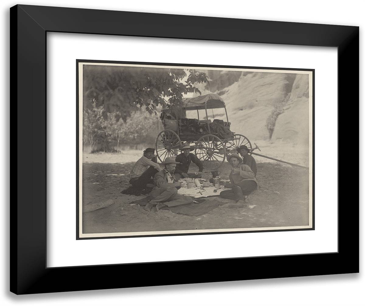 Camping Party and Wagon in Canyon De Chelley 24x20 Black Modern Wood Framed Art Print Poster by Vroman, A.C.