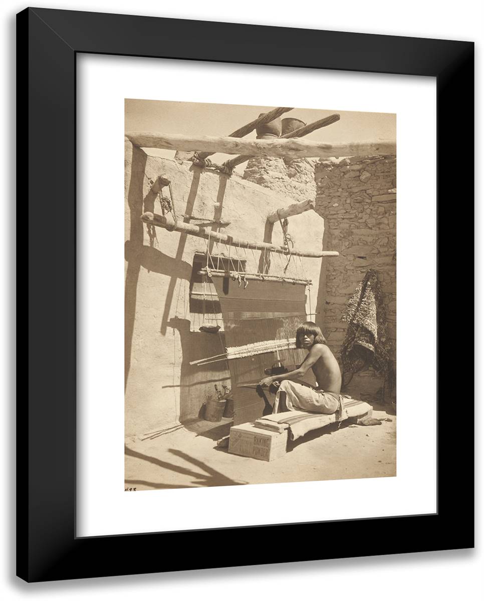 Hopi Blanket Maker 19x24 Black Modern Wood Framed Art Print Poster by Vroman, A.C.
