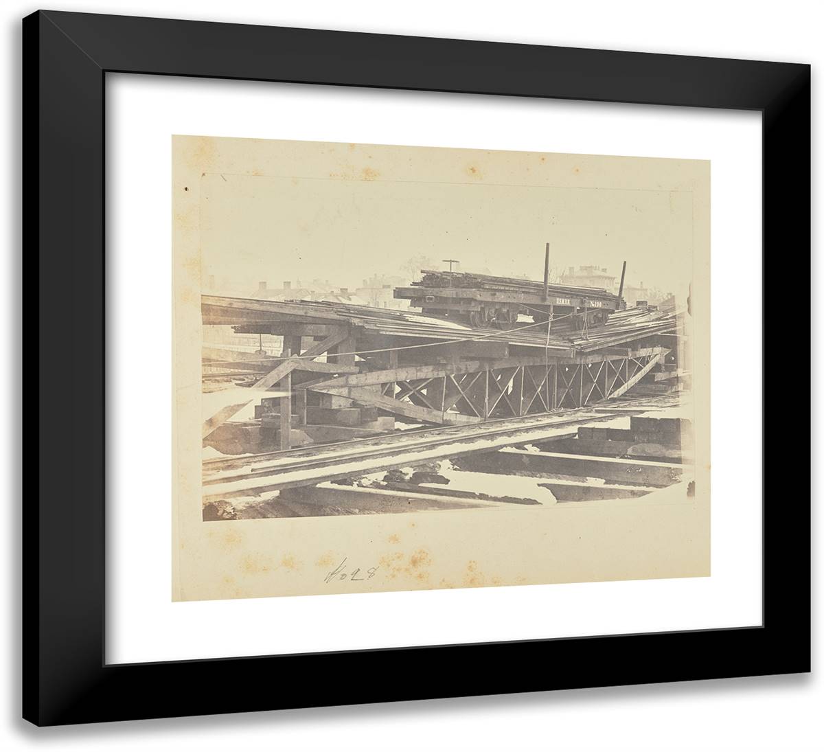 Bridge of Board Trusses Loaded Until It Broke at Two Tons Pe 22x20 Black Modern Wood Framed Art Print Poster by Russell, A.J.