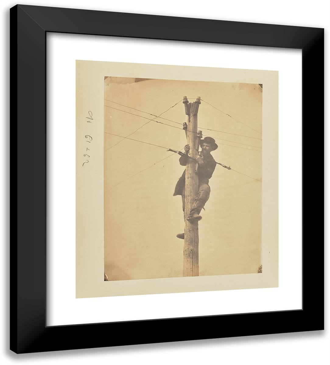 Cutting Telegraph Wire and Connecting the Ends, So That The 20x22 Black Modern Wood Framed Art Print Poster by Russell, A.J.
