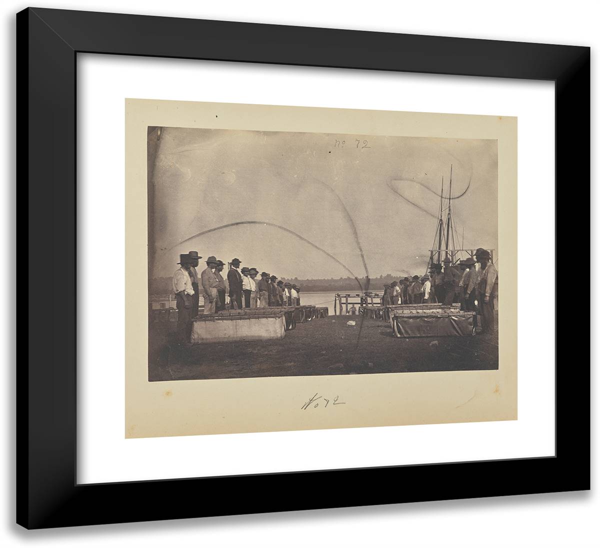 Drill - Blanket Boats Partly Constructed 22x20 Black Modern Wood Framed Art Print Poster by Russell, A.J.