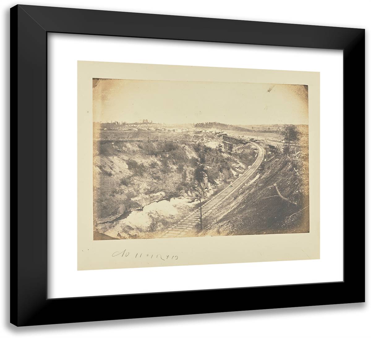 Military Railroad Bridge Across Potomac Creek, on the Freder I 22x20 Black Modern Wood Framed Art Print Poster by Russell, A.J.