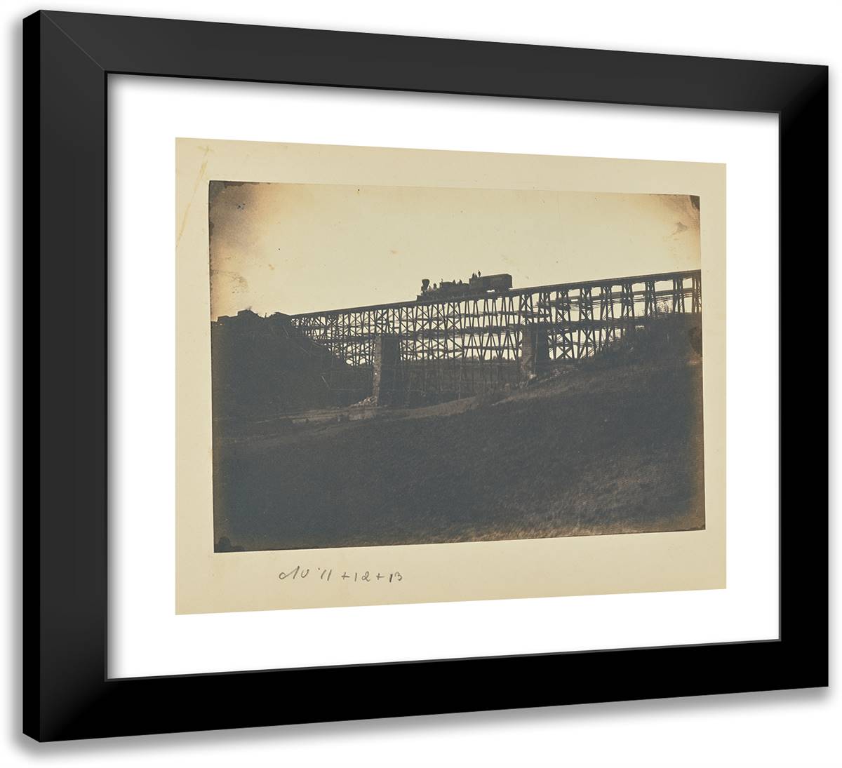 Military Railroad Bridge Across Potomac Creek, on the Freder II 22x20 Black Modern Wood Framed Art Print Poster by Russell, A.J.