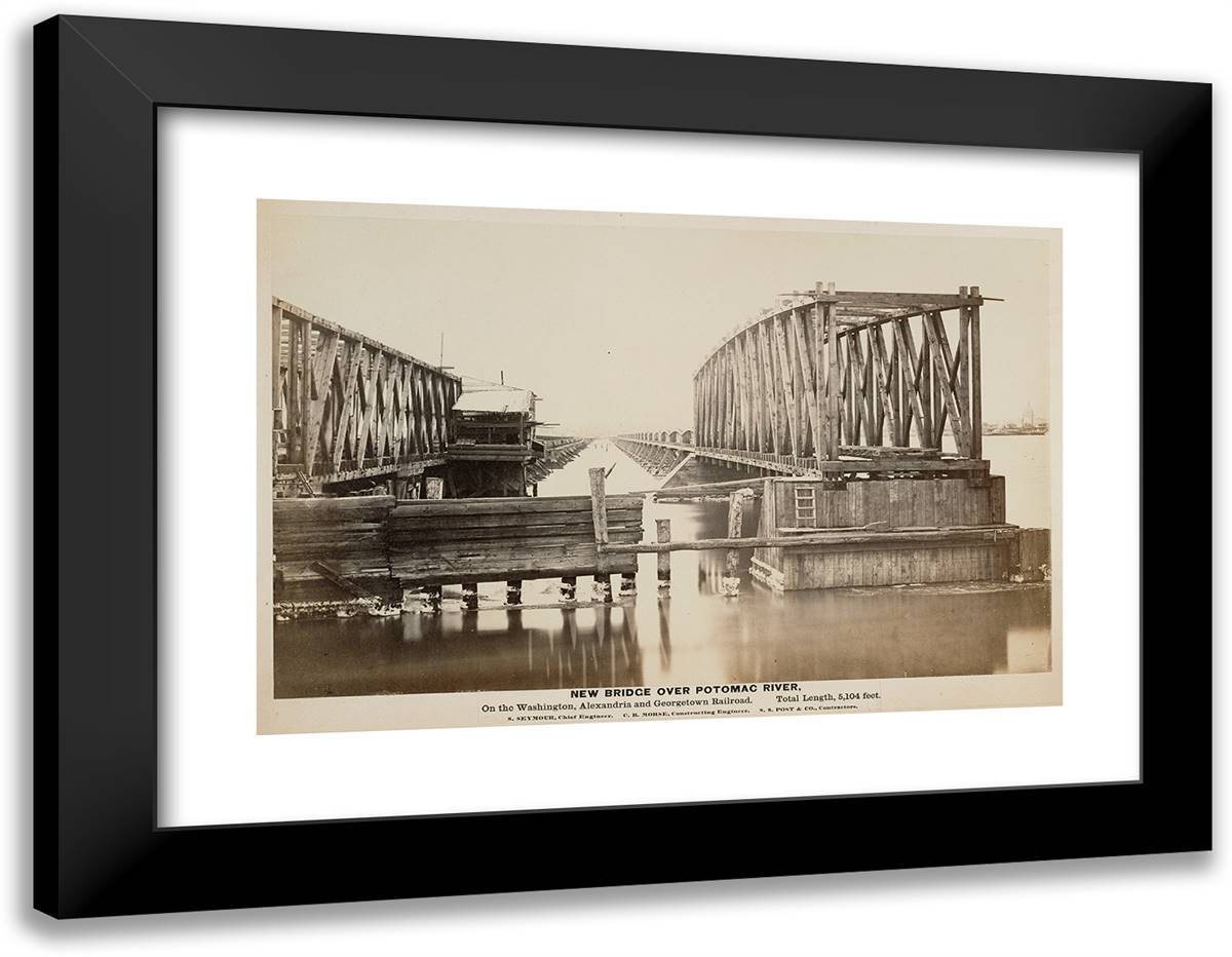 New Bridge Over Potomac River. on the Washington, Alexandria 24x19 Black Modern Wood Framed Art Print Poster by Russell, A.J.