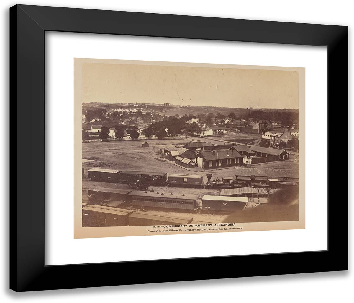 No. 119. Commissary Department, Alexandria Slave Pen, Fort E 24x20 Black Modern Wood Framed Art Print Poster by Russell, A.J.