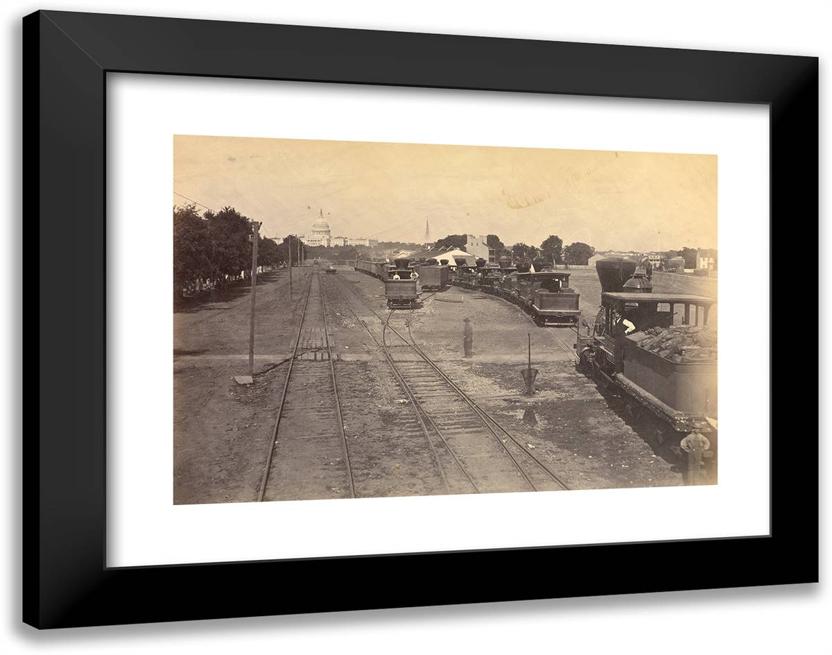 No. 189. Maryland Avenue Depot, Washington, D.C., with Engin 24x19 Black Modern Wood Framed Art Print Poster by Russell, A.J.