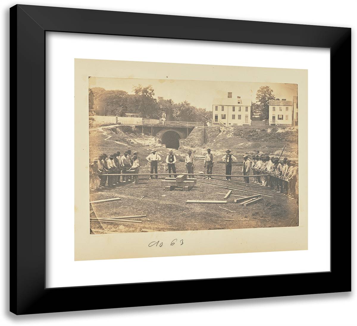 Railroad Construction Workers Straightening Rails 22x20 Black Modern Wood Framed Art Print Poster by Russell, A.J.