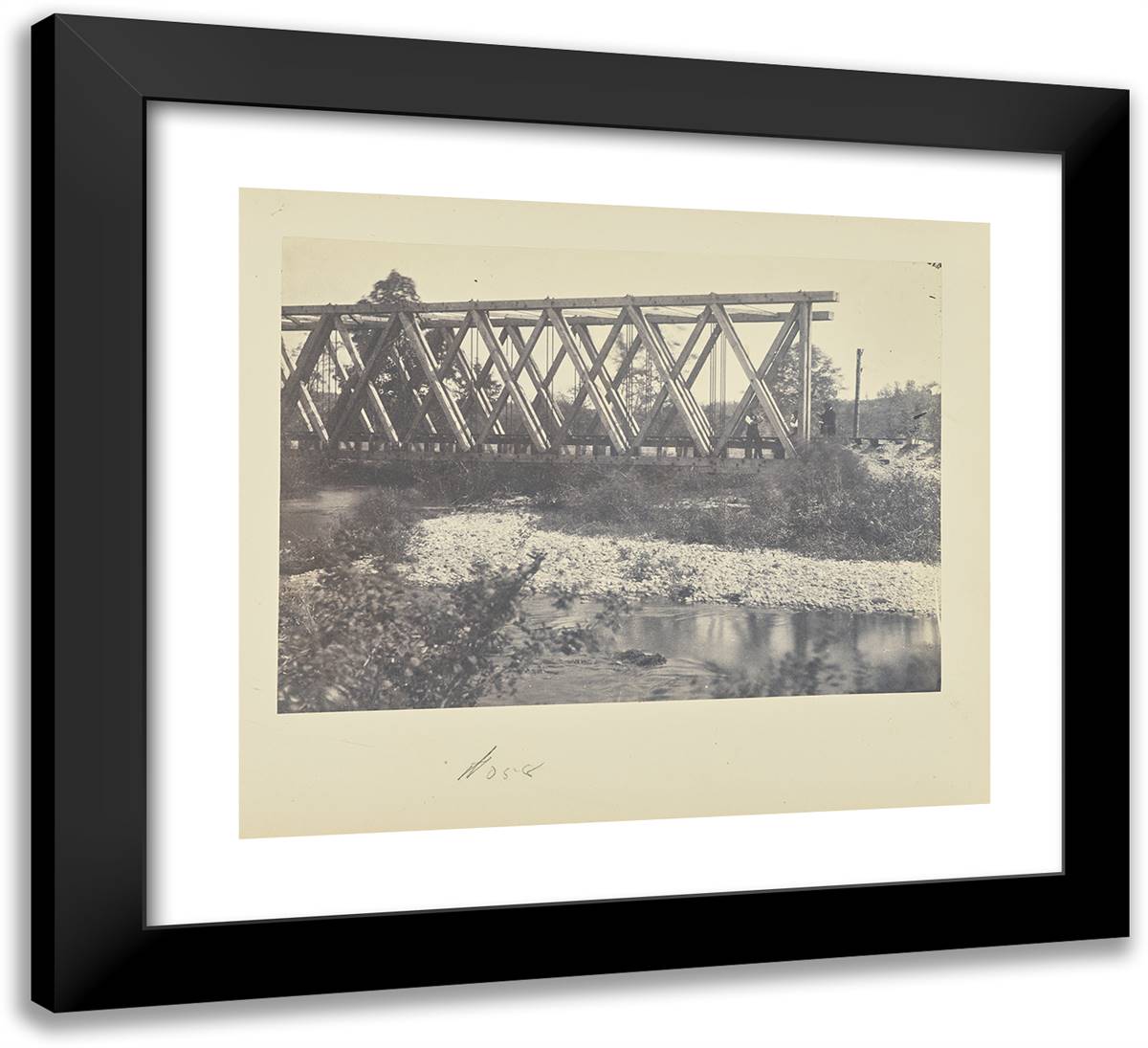 Railroad Truss Bridge 22x20 Black Modern Wood Framed Art Print Poster by Russell, A.J.