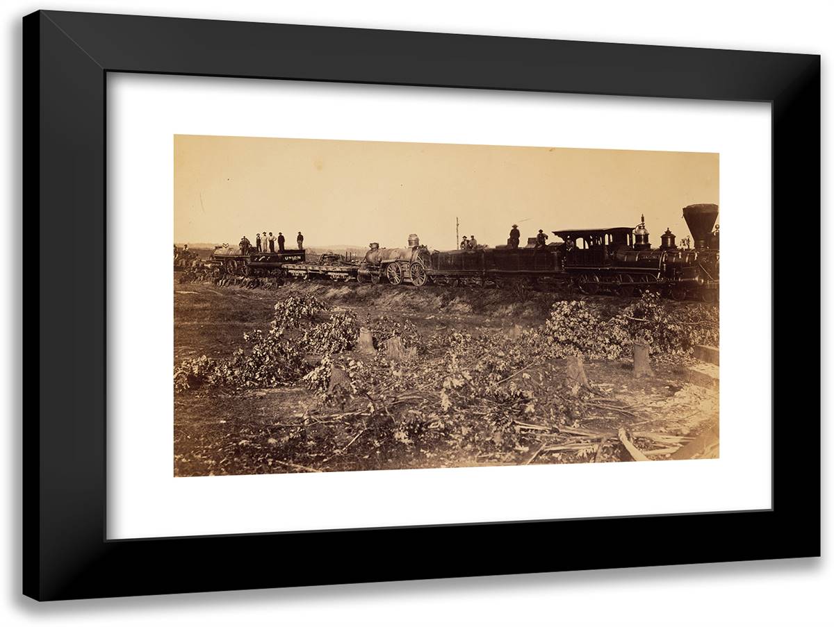 Remains of Wreck on the Track 24x18 Black Modern Wood Framed Art Print Poster by Russell, A.J.
