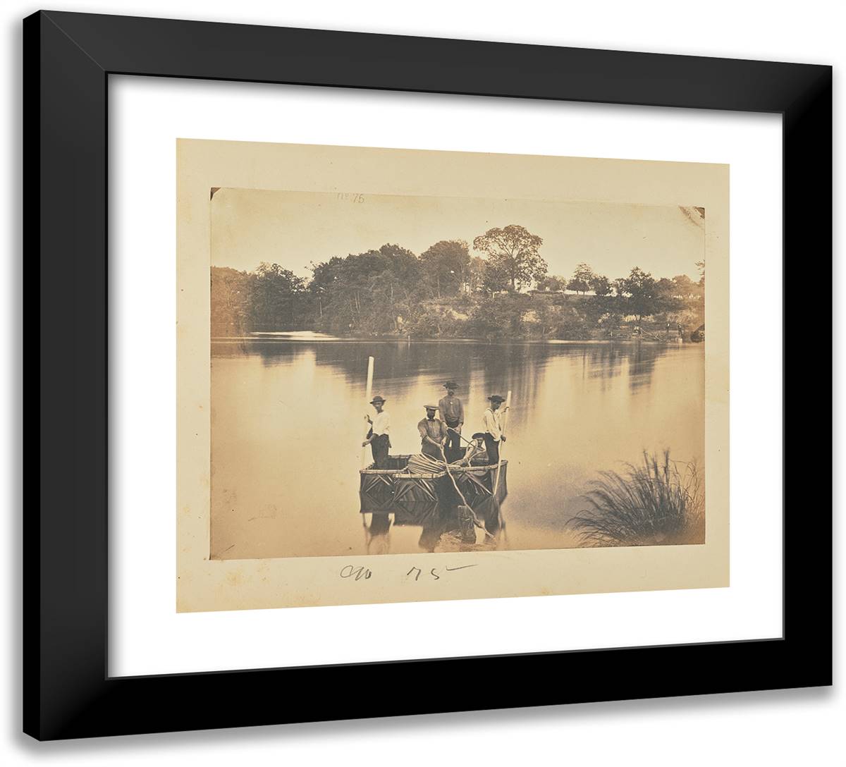 Small Raft of Blanket Boats Crossing Potomac River 22x20 Black Modern Wood Framed Art Print Poster by Russell, A.J.