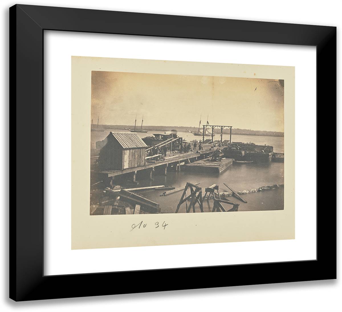Wharf at Alexandria, Va., Used by U. S. Military Railroad De 22x20 Black Modern Wood Framed Art Print Poster by Russell, A.J.