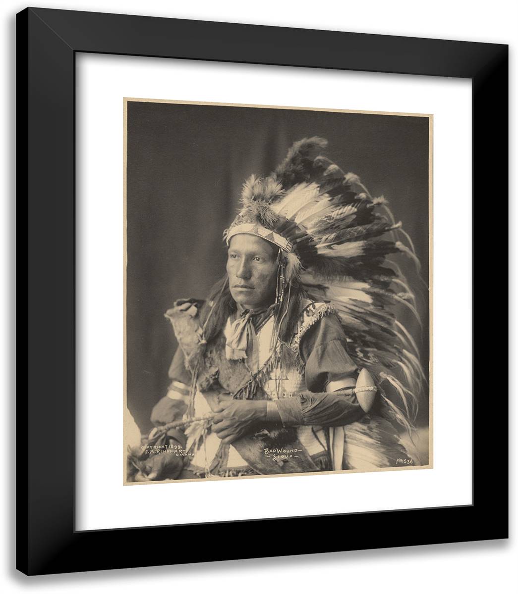 Bad Wound, Sioux 20x23 Black Modern Wood Framed Art Print Poster by Muhr, Adolph F.