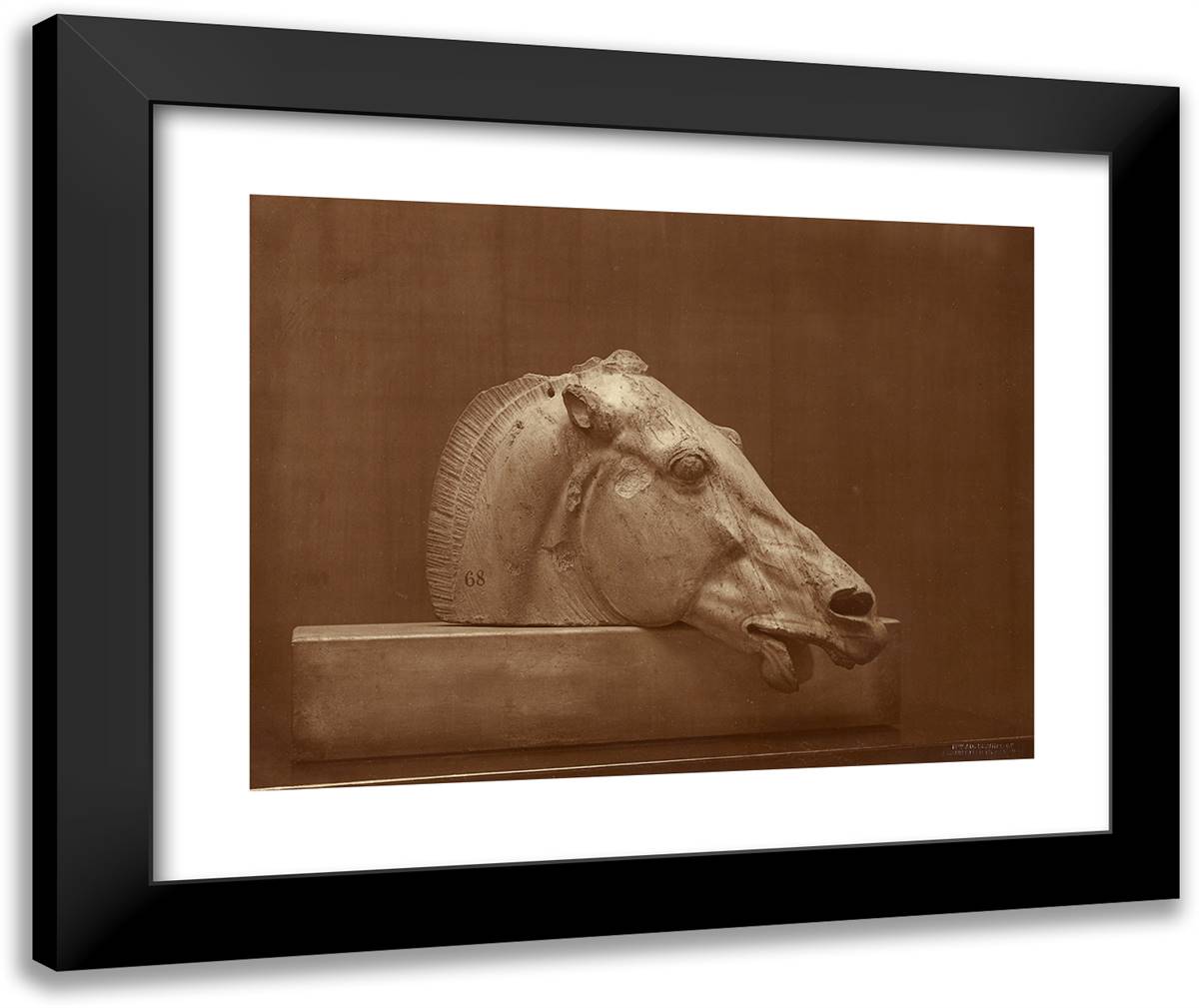 Head of a Horse from the Pediment of the Parthenon, British 24x20 Black Modern Wood Framed Art Print Poster by Braun, Adolphe