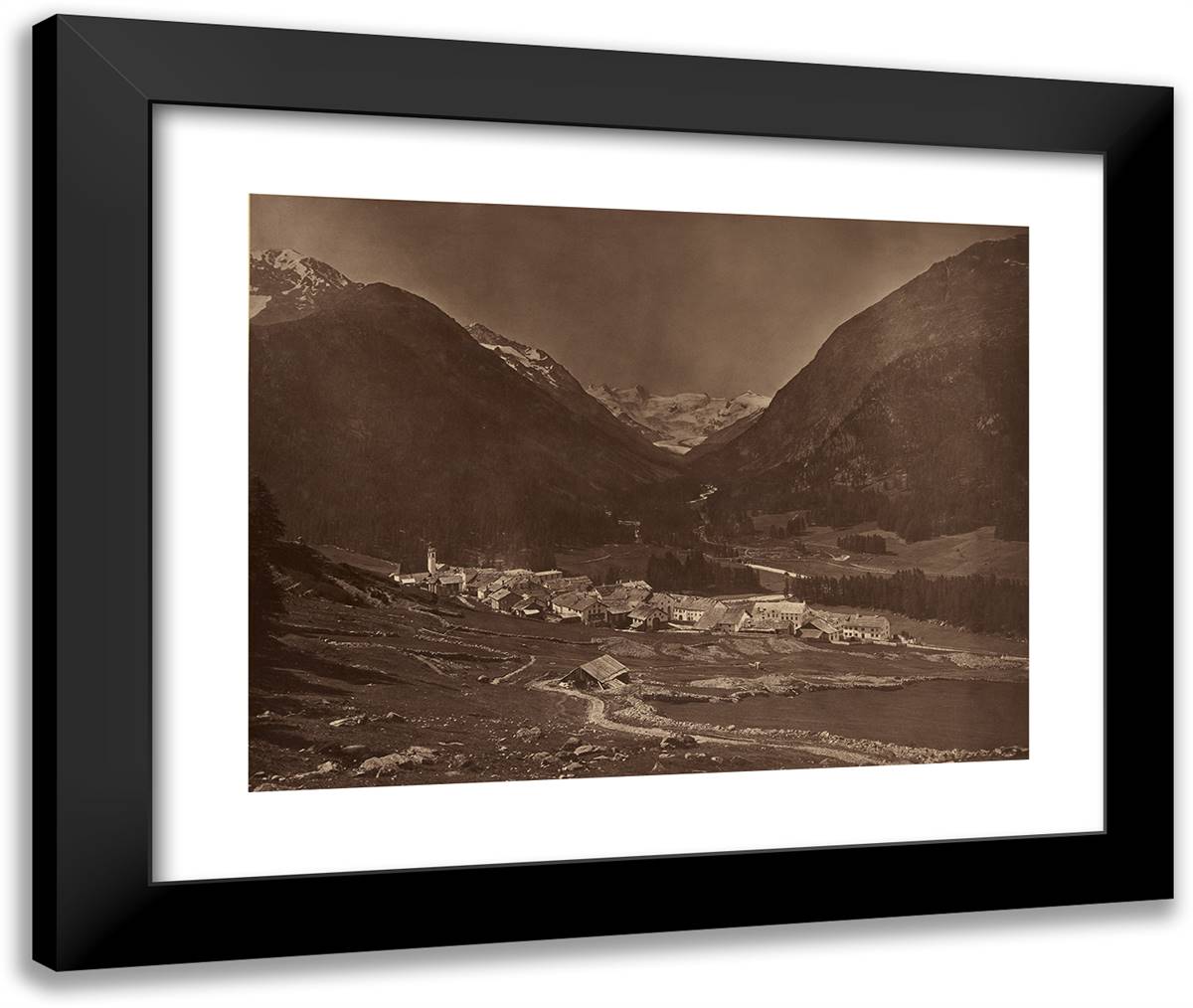 Pontresina 24x20 Black Modern Wood Framed Art Print Poster by Braun, Adolphe