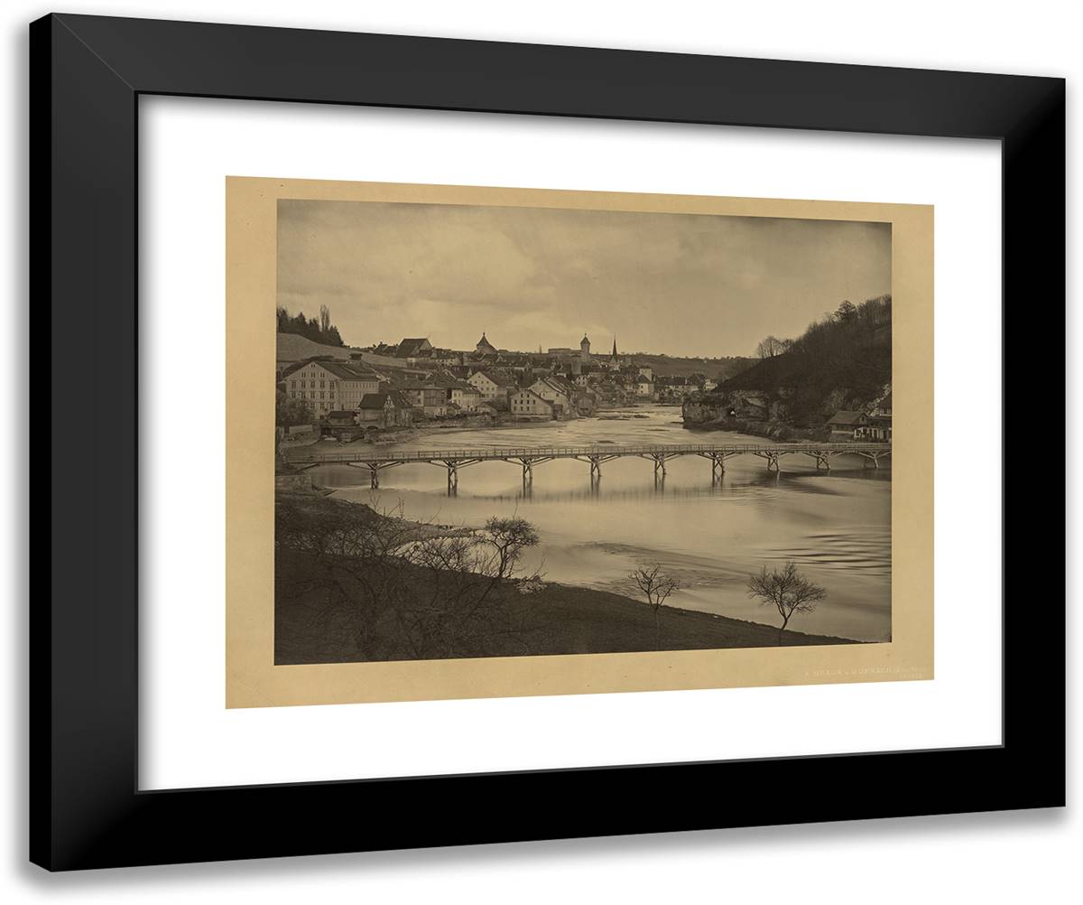 Town on a River 24x20 Black Modern Wood Framed Art Print Poster by Braun, Adolphe