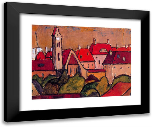 Cityscape with Tower 24x20 Black Modern Wood Framed Art Print Poster by Bloch, Albert