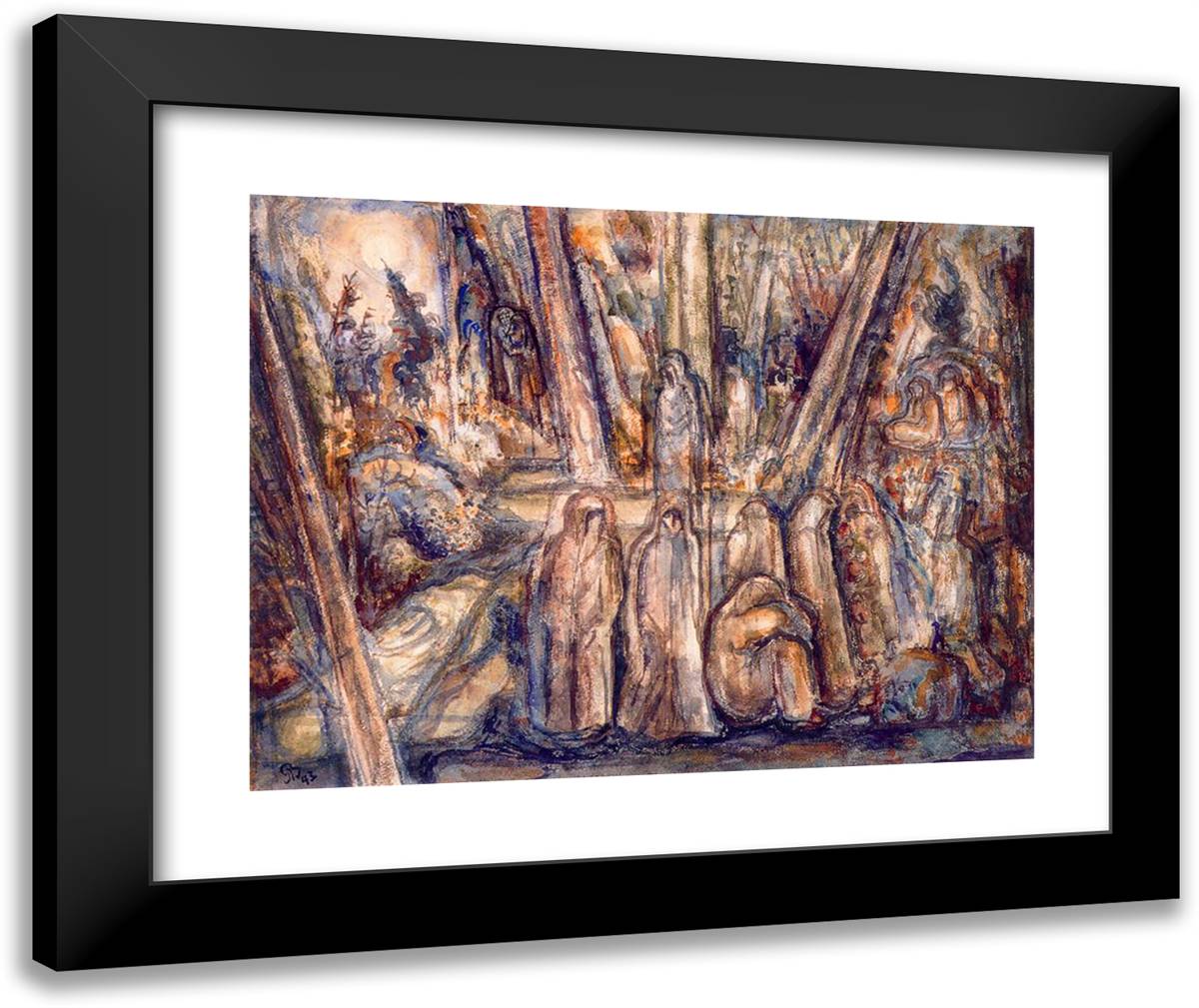 Figures in Silver Light (Study) 24x20 Black Modern Wood Framed Art Print Poster by Bloch, Albert