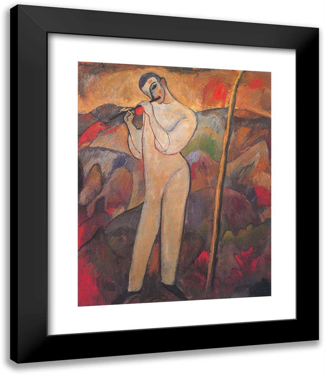 Piping Pierrot 20x24 Black Modern Wood Framed Art Print Poster by Bloch, Albert