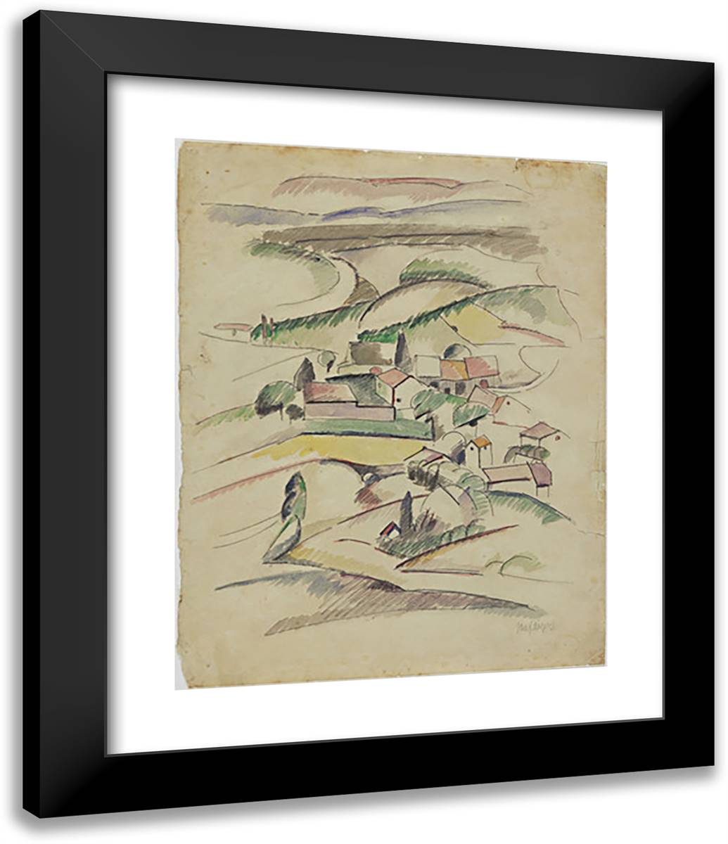 Houses in a Valley 20x24 Black Modern Wood Framed Art Print Poster by Gleizes, Albert