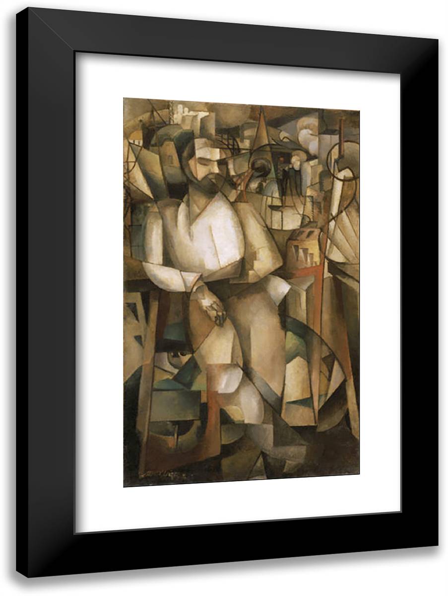 Man on a Balcony (Portrait of Dr. Theo Morinaud) 17x24 Black Modern Wood Framed Art Print Poster by Gleizes, Albert
