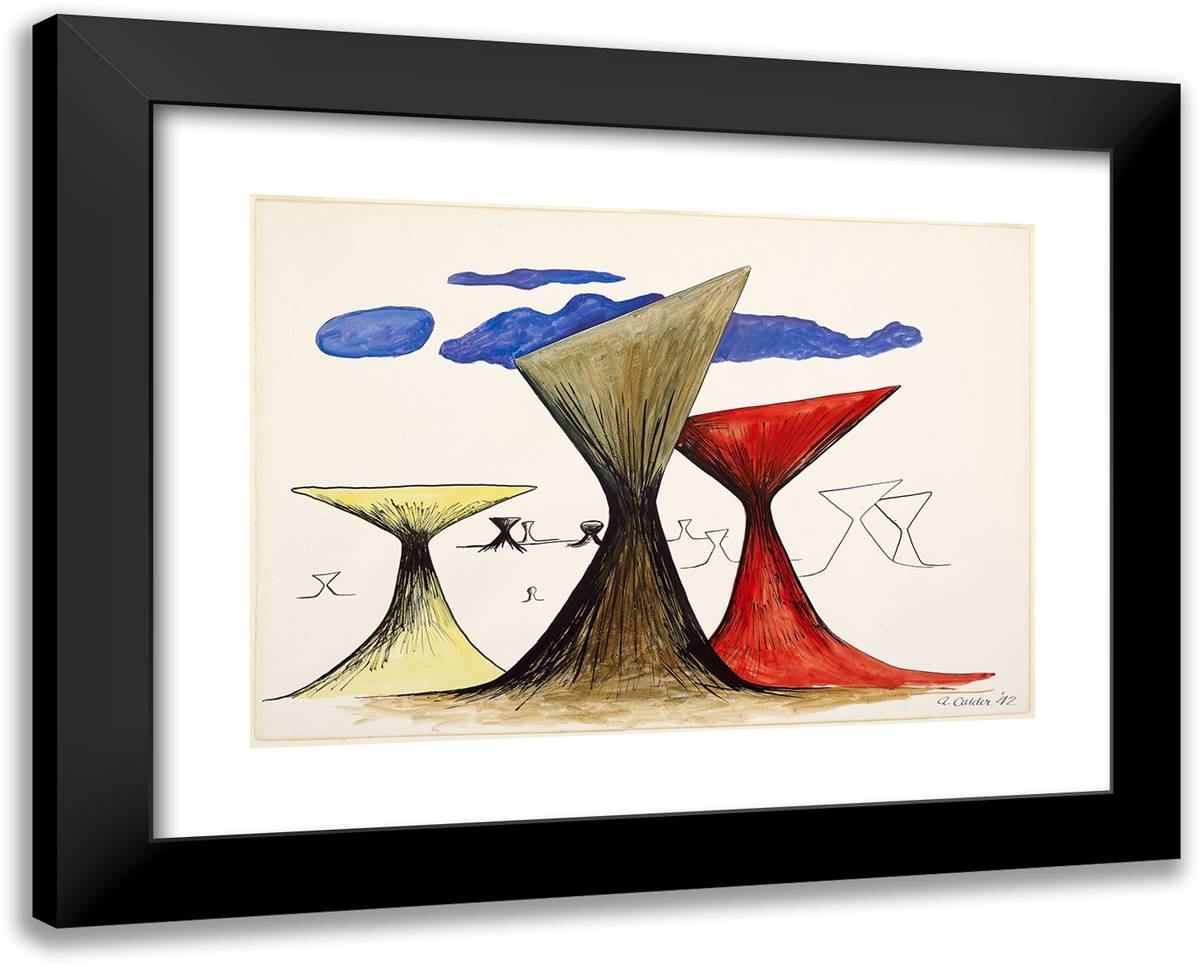 Composition with Yellow, Brown and Red Forms 24x19 Black Modern Wood Framed Art Print Poster by Calder, Alexander