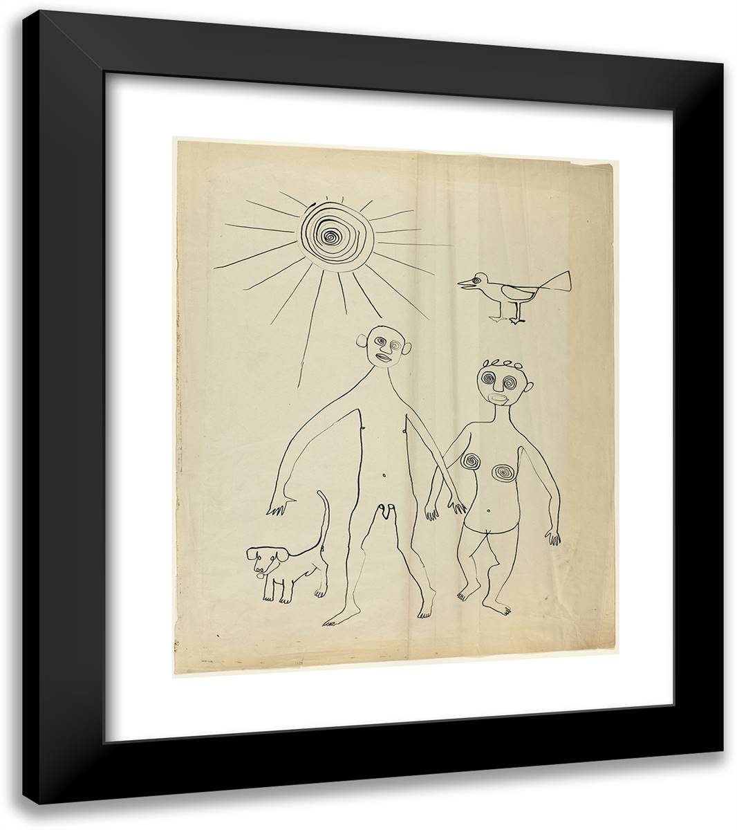 Man, Woman, Dog, Bird, Sun 20x23 Black Modern Wood Framed Art Print Poster by Calder, Alexander