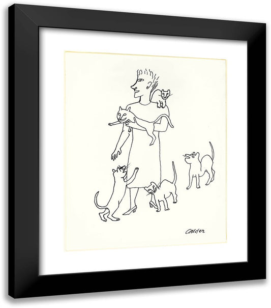 Standing Woman with Cats 20x23 Black Modern Wood Framed Art Print Poster by Calder, Alexander