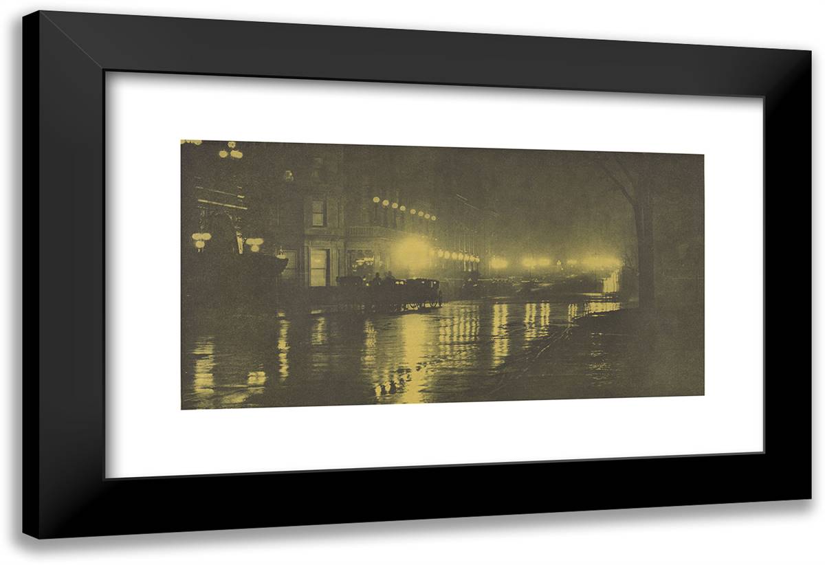 The Glow of Night - New York 24x16 Black Modern Wood Framed Art Print Poster by Stieglitz, Alfred