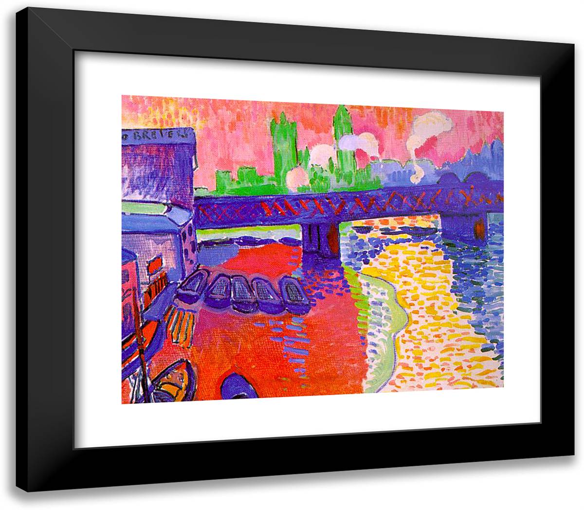 Charing Cross Bridge 23x20 Black Modern Wood Framed Art Print Poster by Derain, Andre