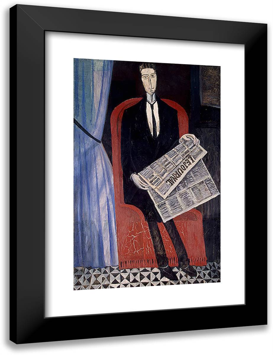 Portrait of a Man with a Newspaper 18x24 Black Modern Wood Framed Art Print Poster by Derain, Andre